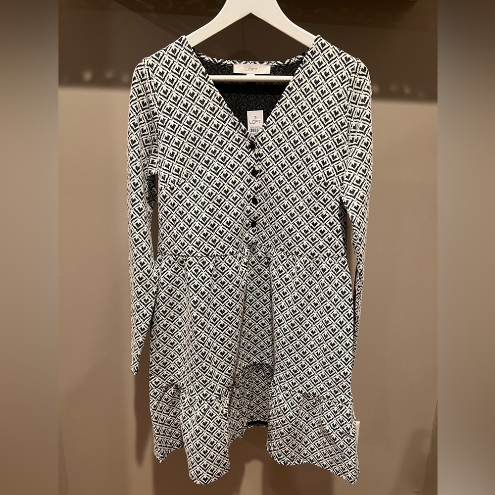 Jacquard Button Flounce Swing Dress